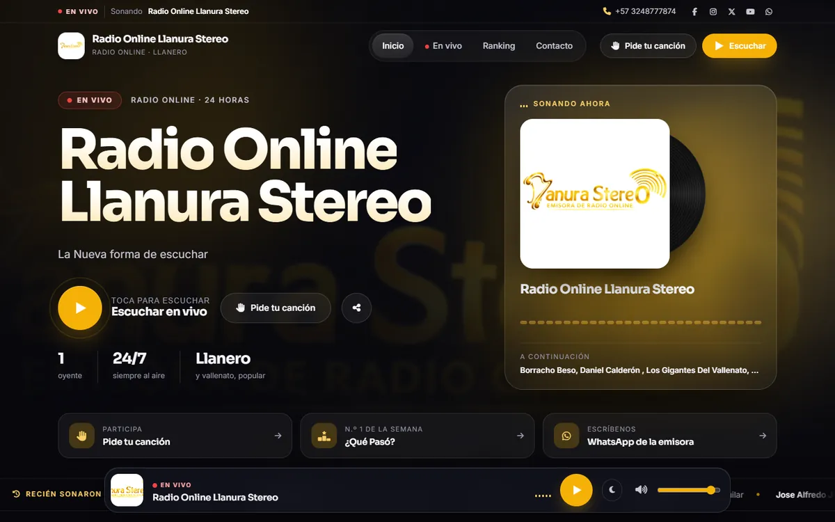 Página web de Llanura Stereo en computador