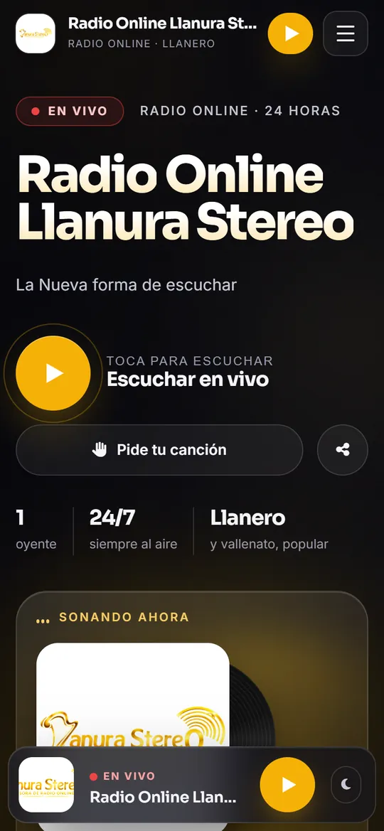 Página de Llanura Stereo en celular
