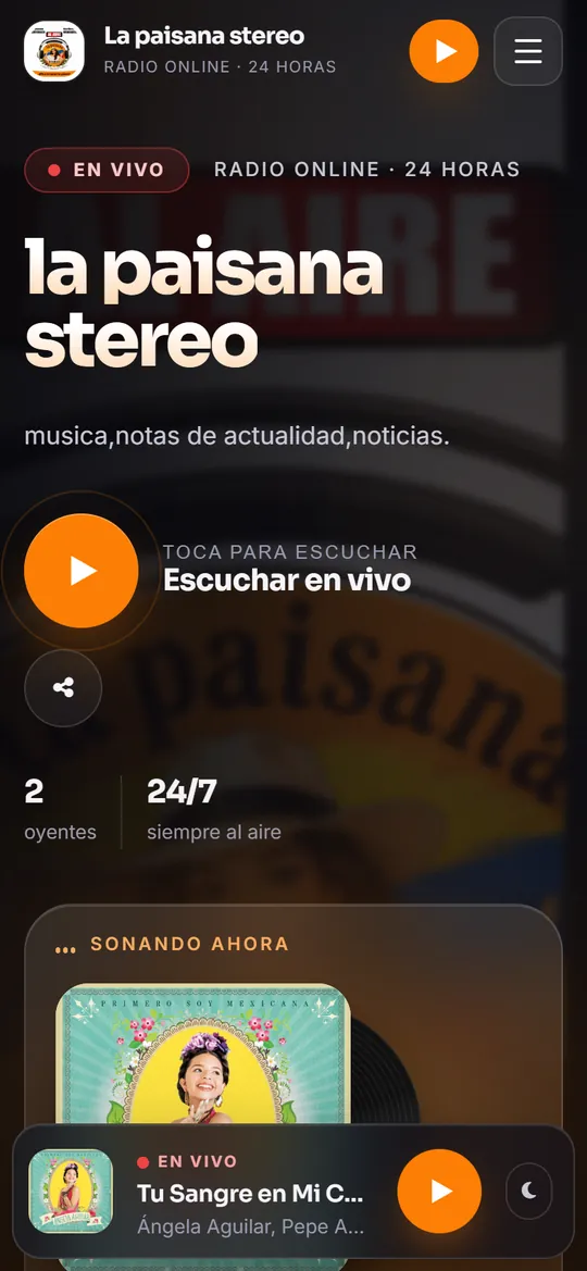 Página de La Paisana Stereo en celular