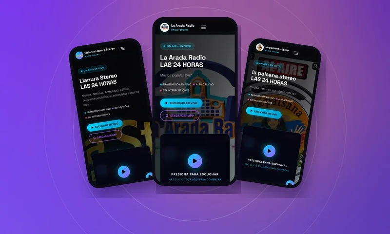 Páginas y apps de emisoras de clientes con su nombre y su logo
